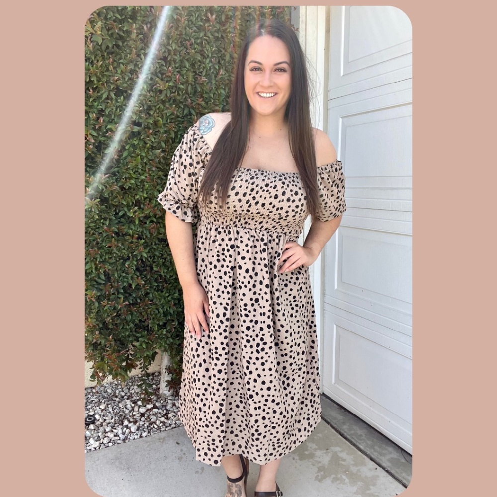 Taupe Dotted Midi Dress